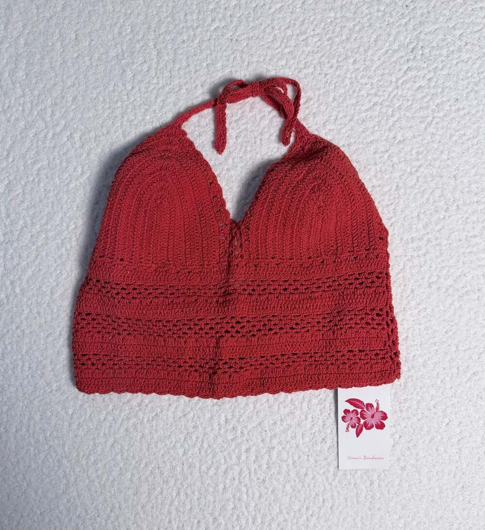 Hawaii Beachwear Red Crochet Halter Crop Top Style FAF 13